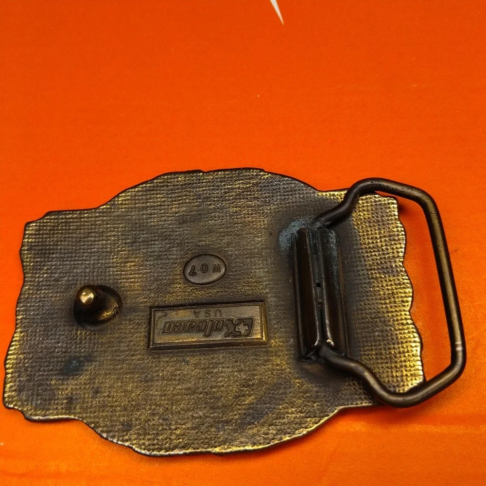 Vintage Kolcaco USA Oil Field Derrick Crude Oil Enamel Belt Buckle W07 Brass